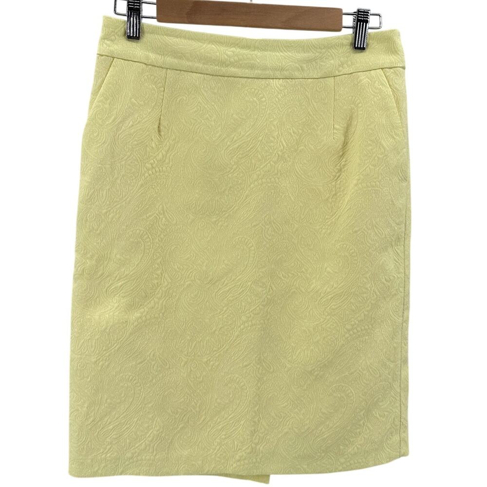 Banana Republic Skirt WMNS SZ 6 Yellow Paisley Textured Brocade Pencil Career